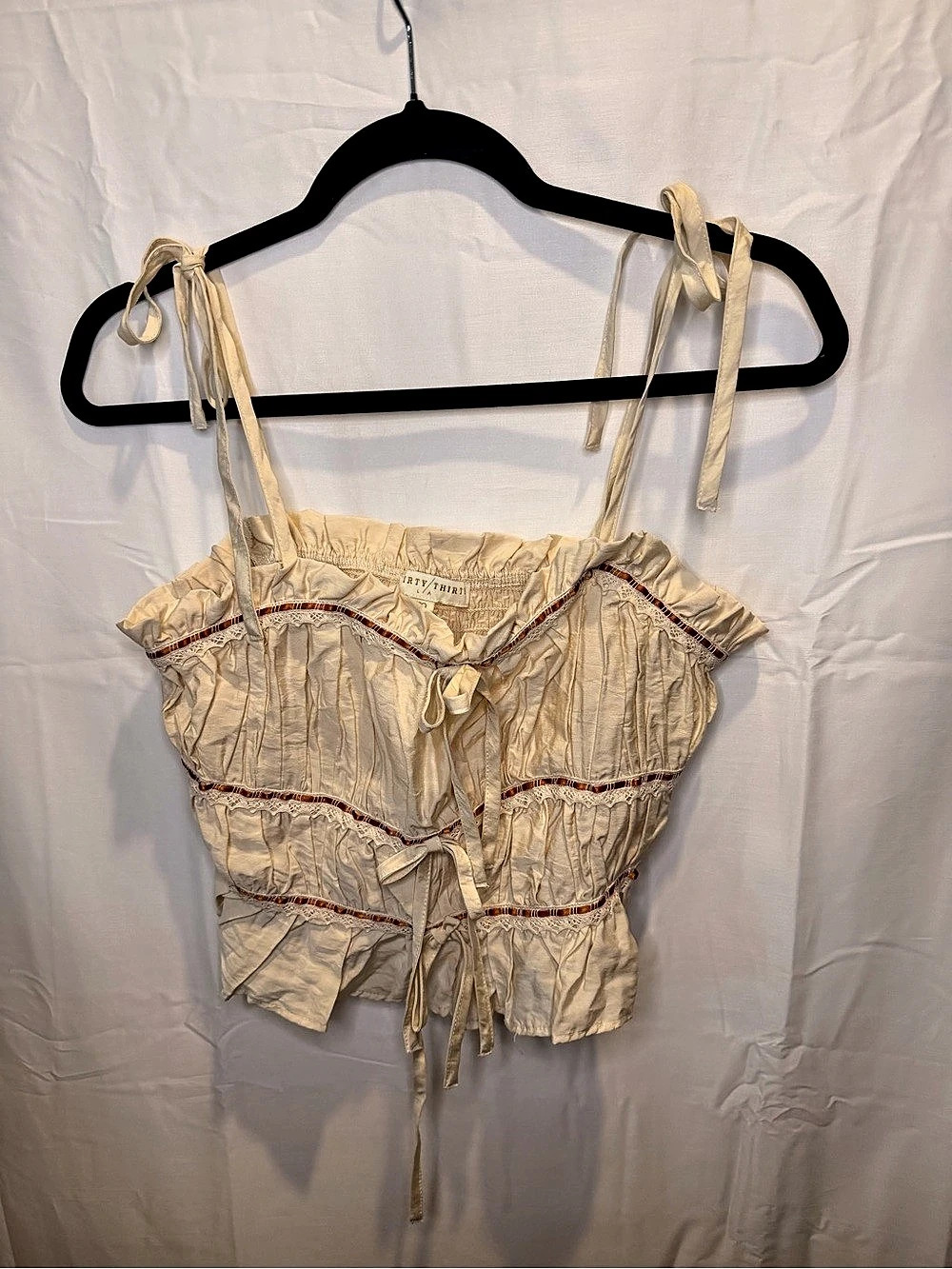 Thirty Cream Smocked Crop Top Size Medium